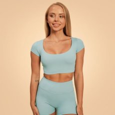 GymBeam Dámské triko Cropped Sense Storm Blue - BeastPink