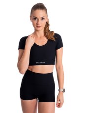 BrainMax®  dámský žebrovaný zkrácený top s krátkým rukávem,  černá